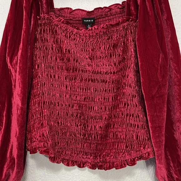 Torrid Red Velvet Smocked Top - Picture 7 of 14